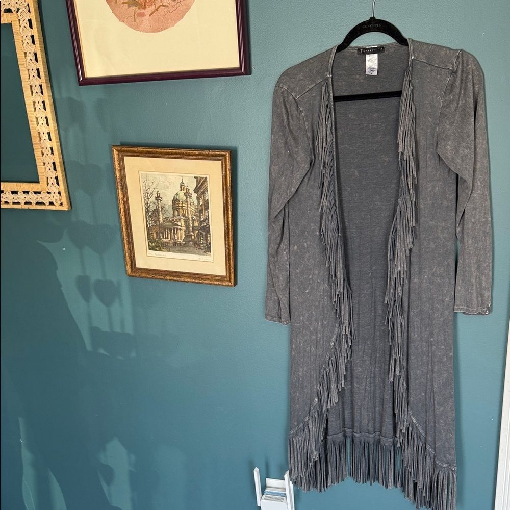 T Party Fashion Charcoal Fringe Cardigan